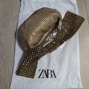 Zara Gold Crystal Mesh Mini Bag with Embellished Strap